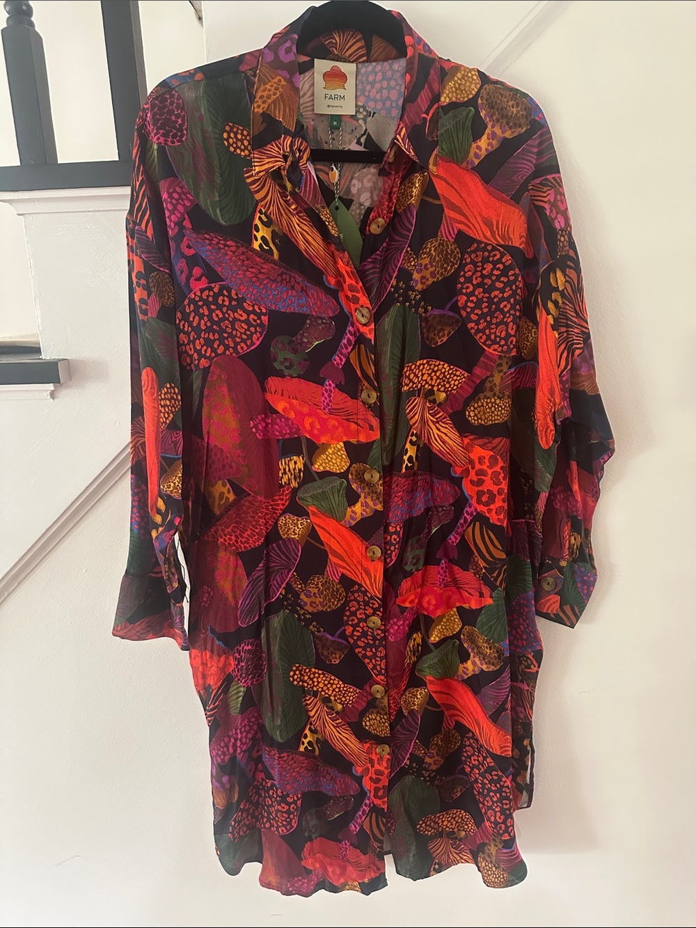 New With Tags FARM Rio Leopard Mushroom Chemise Shirt  Dress